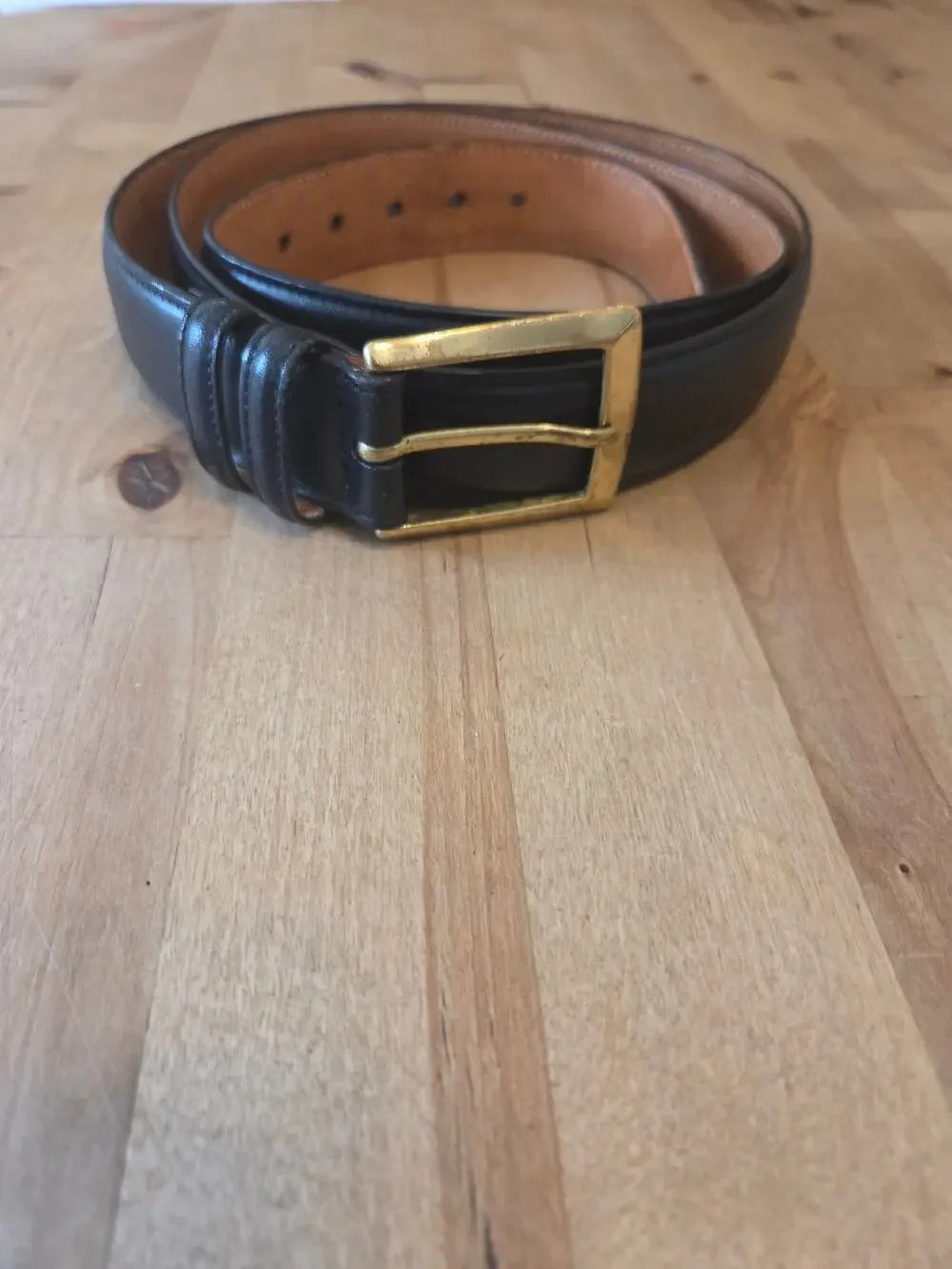 Vintage Trafalgar Men's Black Leather Belt Sz 42 Solid Brass Buckle USA Made